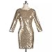 TowerTree Women's Sparkle Glitter Sequin 3/4 Sleeve Bodycon Club Party Dress, Gold, Large