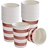 Silver Spoons Elegant Rose Gold Stripe Paper Cups - 9 oz. (Pack of 24) - Disposable Cups - Perfect for Anniversary, Themed Events, Weddings, and Birthday Parties