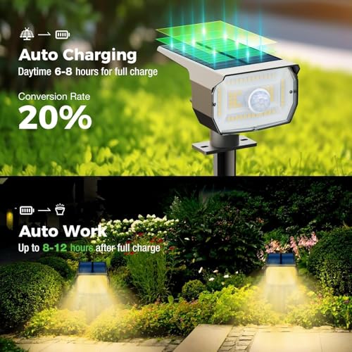 nipify Set of 4 Solar Motion Detector Lights - Powerful 56 LEDs/3 Modes with Waterproof, Adjustable LED Solar Spotlight for Garden Paths (Warm White)