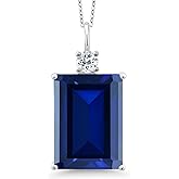 Gem Stone King 925 Sterling Silver Gemstone Birthstone and White Topaz Pendant Necklace for Women | Emerald Cut 18X13MM and Round 4MM | With 18 Inch Chain | Fine Jewelry for Her Mom Wife
