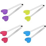 KUFUNG Silicone Mini Tongs,Stainless Steel Serving Food Tongs with Silicone Tips for Sugar Cubes,Ice,Appetizers,Toaster (XS-