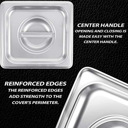image for Kitma 1/6 Size Stainless Steel Solid Steam Table Pan Cover, Pan Lids, 