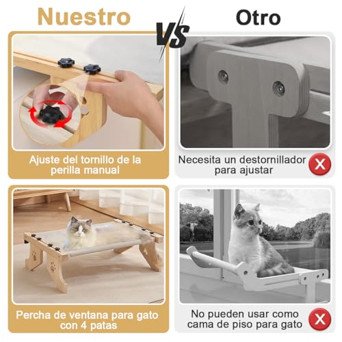 AZYAADIXX Percha de Ventana para Gatos Hamaca Ventana con 4 Patas, Estante Cama de Gatitos Gatos Grande Dormir Interior Asiento Resistente Ajustable Montado en Ventana Estante Estable Soporta 7kg