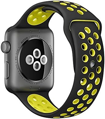 UDAODFA 42MM Silicone Replacement Sport Band for Apple Watch Series 1 Series 2 Sport&amp;Edition M/L Size ( Black / Volt Yellow )