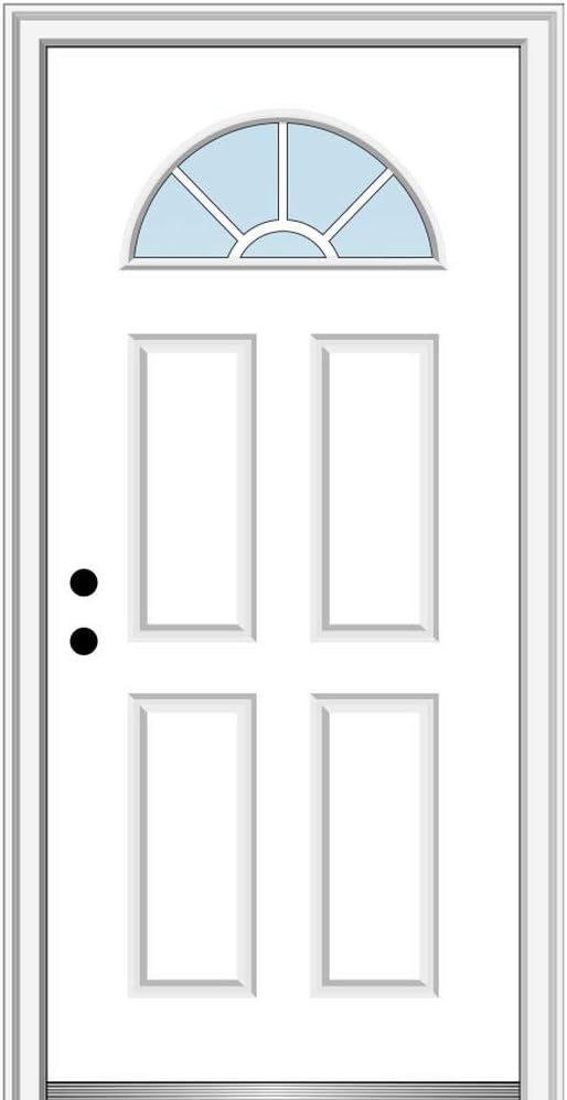 National Door Company ZZ00562R Fiberglass Smooth Primed, Right Hand In-swing, Prehung Front Door, Wagon Wheel 1/4 Lite 4-Panel, 36" x 80"