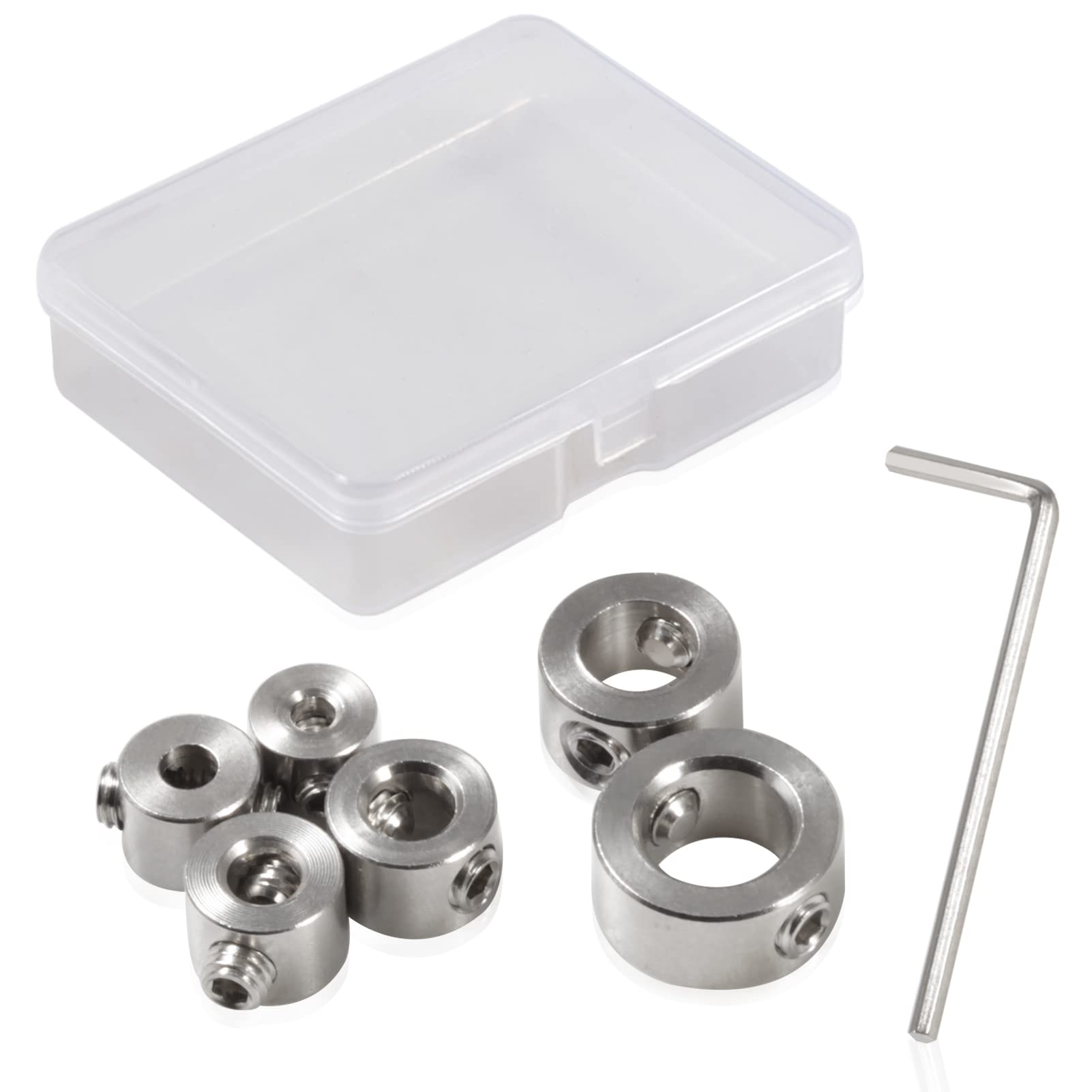 SPEEDWOX Drill Bit Depth Stop Collar Set Includes 6 Pcs 304 Stainless Steel Stop Bit Collar Set Drill Tool(3/4/5/6/8/10mm) and 1 Pcs Allen Wrench with Storage Box for Drill Bits Consistent Drilling