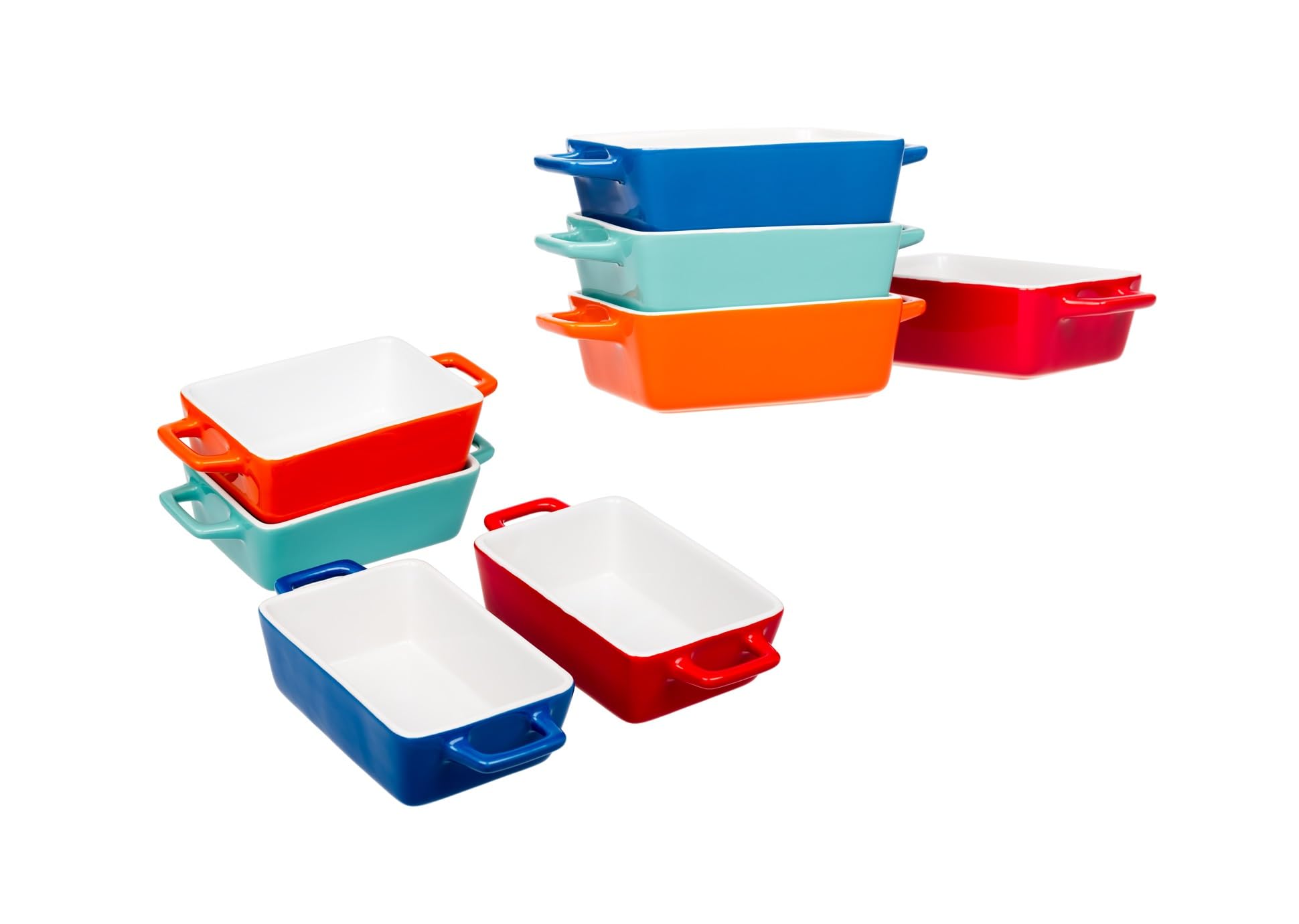Invero 8x Set of Mini Stoneware Rectangular Coloured Small Oven to Table Baking Dish Ideal for Lasagne, Pies, Casserole, Tapas and more
