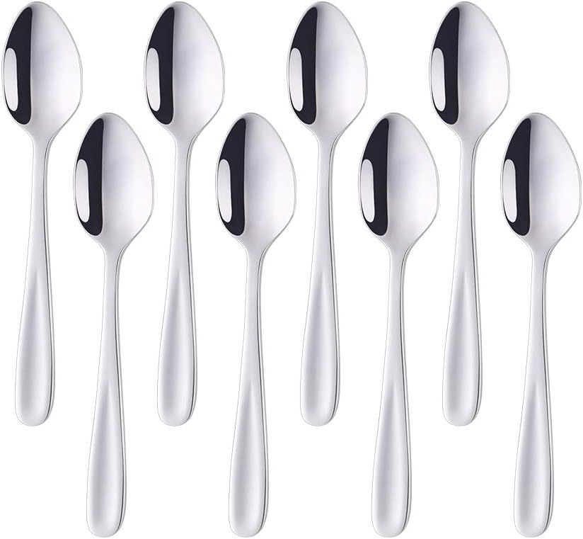 Do Buy 8 Pieces 18/10 Dessert Spoons Teaspoons Small Coffee Spoons Espresso Spoons, 5.5 Inch (Silver)
