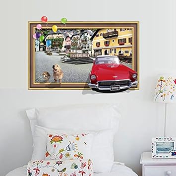  Wda 3d Car Dogs Wall Decals Vivid Fake Window