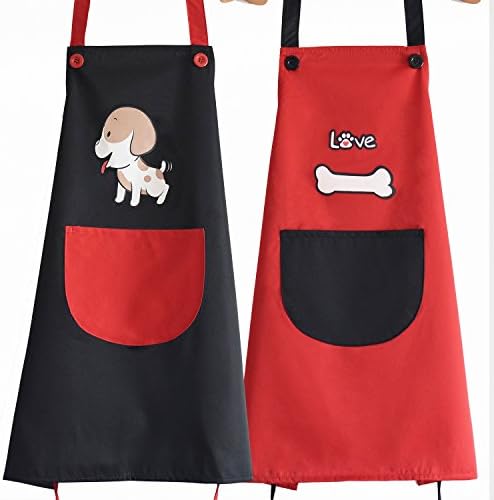 Couples Water-resistant Dog Groomers Grooming Pet Salon Apron Kitchen Gardening (Black and Red)