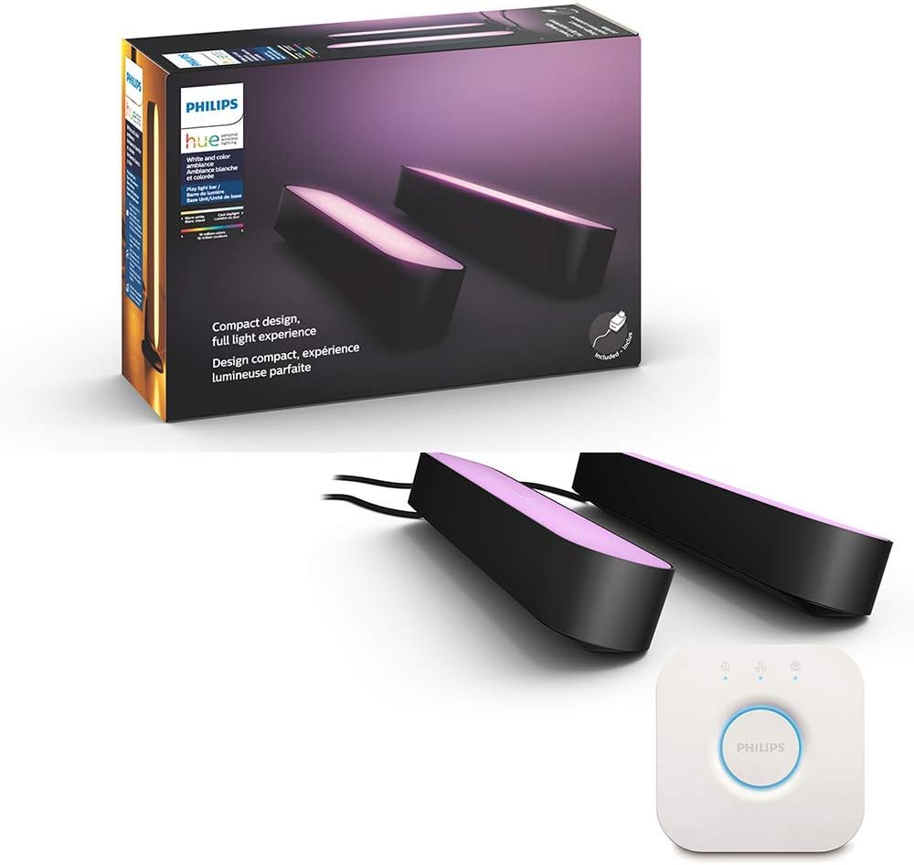 日本正規品 Philips Hue Play ライトバー スターターセット バータイプledライト2個 Hueブリッジ1個 電源アダプタ1個 Tvバックライト 映像 音楽シンクロ フルカラー照明 間接照明 インテリア照明 フィリップスライティング Philips Amazon
