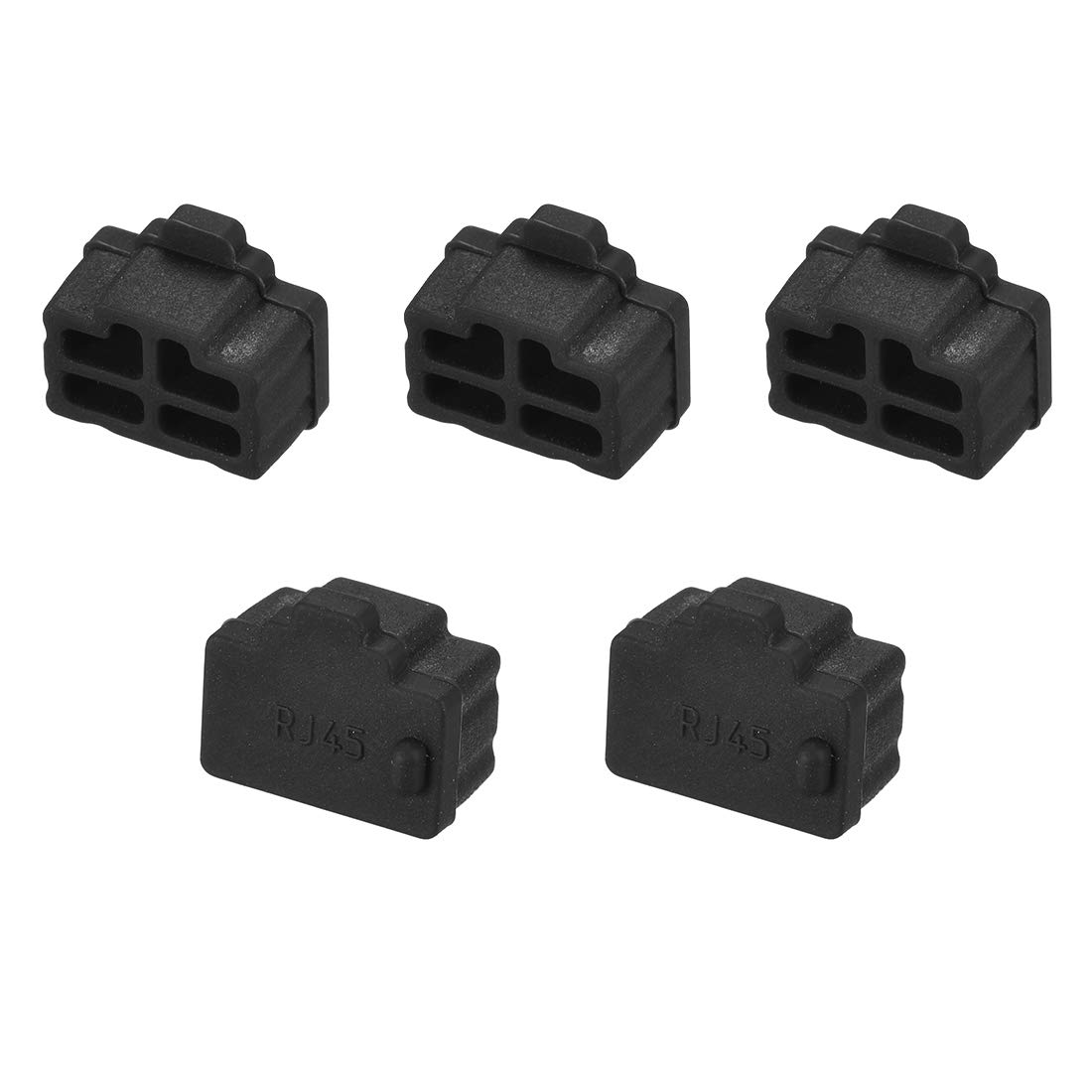 sourcing map 5pcs RJ45 Silicone Protectors Ethernet Hub Port Anti Dust Cap Cover 12mmx8.3mm Black