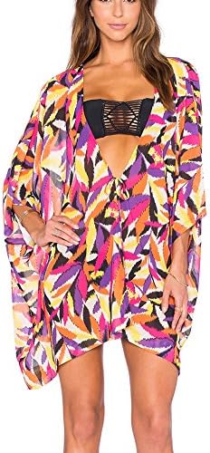 Beach Cover Ups For Swimwear Women - Chiffon Deep V Neck Floral Print Swimsuit Cover-Ups Bikinis Bathing Suit Dresses
