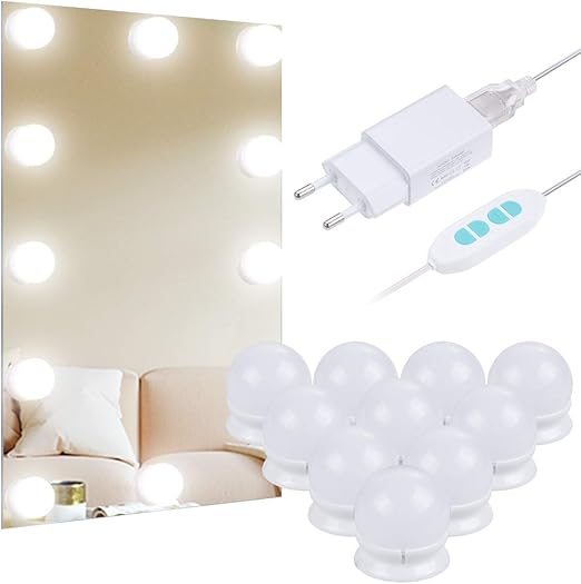 anpro luces led kit de espejo con 10 bombillas regulables 3 modos ajustable de color de luz luz espejo maquillaje tocador espejo bano regalo para