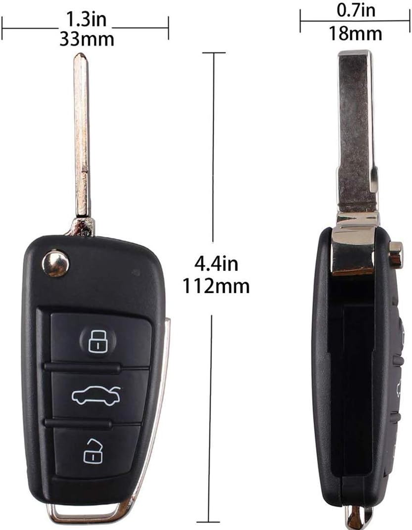 Kelay 3 Buttons Folding Remote Car Key Fob Case Shell Compatible for Audi A2 A3 A4 A6 A6L A8 Q7 TT S6 Quattro Keyless Entry Key Fob Case Replacement - Image 5