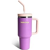 NebkDask 40 oz Tumbler with Handle and Straw - Insulated Stainless Steel Travel Mug, Cup Holder Friendly Water Bottle Extra Large Double Wall Coffee Thermos,Dishwasher Safe,BPA Free(Purple)