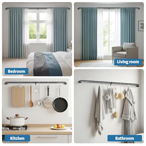 Barra Doble telescópica para Cortinas, Barras de Cortina Dobles Resistentes, Juego de Barra de Cortina Doble Ajustable, para Salón, Dormitorio y Balcón (negro, 28-120‘’（0.7-3M）)