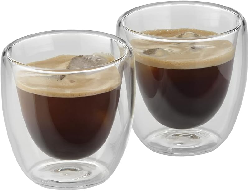 Kult - Juego Dos Tazas de Café y Té de Cristal, Vasos de Espresso 80 ml de Doble Pared Transparente de Vidrio Borosilicatado