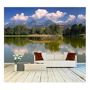 Tatra Mountain with Reflection in Lake - Panoramic View - Removable Wall Mural | Self-Adhesive Large Wallpaper - 66x96 inches