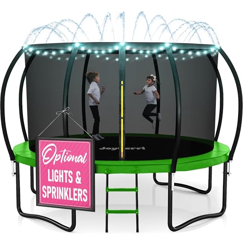 Trampoline for Kids and Adults - 8Ft 10Ft 12Ft 14FT Trampoline with Net - with Bonus Sprinkler and LED Lights/ASTM Certified/Extra Sturdy Recreational Outdoor Trampolines Image