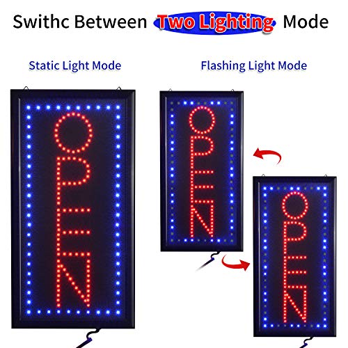 LED Open Sign，10x19inch Vertical Light Up Sign LED Business Open Sign Advertisement Board Electric Display Sign Flashing & Steady Mode Electronic Lighted Signs for Business, Walls, Window, Shop, Bar, - Thumbnail 2