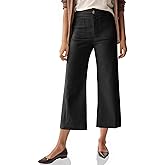Cicy Bell Womens Cropped Wide Leg Pants High Waisted Stretchy Flare Pants Casual Baggy Trousers Black