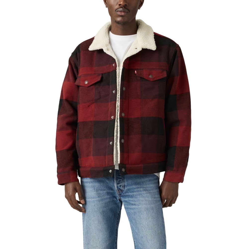 Levi's Men's Relaxed Fit Trucker, (New) Laredo Plaid Decadent Chocolate, Small Image