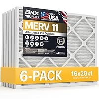 BNX TruFilter 16x20x1 Air Filter MERV 11 (6-Pack) - MADE IN USA - Allergen Defense Electrostatic Pleated Air Conditioner HVAC AC Furnace Filters for Allergies, Dust, Pet, Smoke, Allergy MPR 1200 FPR 7