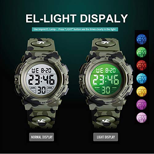 Venhoo Kids Watch Digital Outdoor Sport Waterproof 7 Colors EL-Lights Electrical Watches with Alarm Luminous Stopwatch Casual Child Wrist Watch for Teenager Boys Girls-Army Camouflage - Thumbnail 4