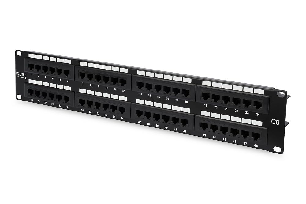 Digitus patch panel - 19-inch - Cat-6-48-port RJ45 - Unshielded - LSA patch field - Rack mount 2U - Black