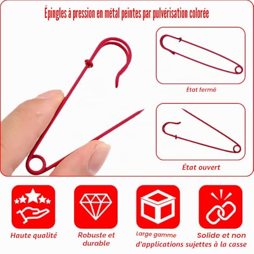 Zasjon Large Safety Pin, 20 Pieces 75 mm Metal Safety Pin, Multicoloured Large Safety Pin for Sewing, DIY, Brooch, Kilts, Crafts, Random Colour