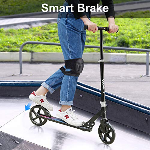 ENKEEO Kick Scooters with 220 lbs Capacity, Scooters for Adults Height Adjustable Handlebar and Over Large Wheels, Smart Brake System, Folding Commuter Scooter for Teens, Adult (Black) - Thumbnail 2