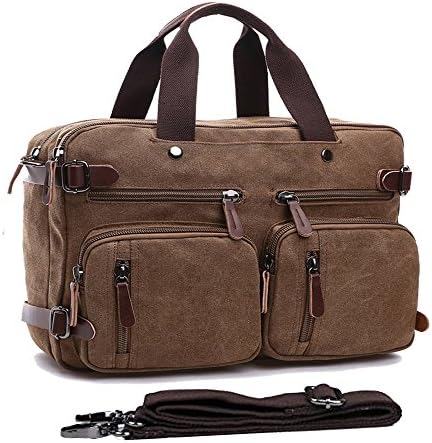 Convertible Backpack Messenger Bag Shoulder bag Canvas Handbag Large Business Briefcase Multi-functional Computer Bag Travel Laptop Backpack BookBag Military Satchel For Men/Women (17.3, coffee)