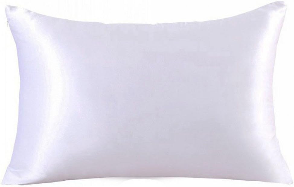 Soft Silker 30mm Luxury 100% Pure Silk Pillowcase Facial Beauty with Silky Underside Satin with Hidden Zipper Queen/Standar,White