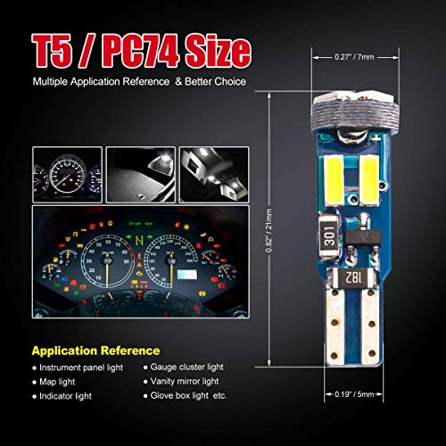 DODOFUN High Bright White T5 37 74 PC74 PC37 LED Bulb with Twist Lock Socket for Dashboard Instrument Panel Gauge Cluster Light and Map Vanity Mirror Glove Box Indicator Light