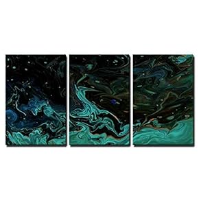 3 Piece Canvas Wall Art - Closeup View of Hand Painted Abstract Dark Cosmic Grunge Background - Modern Home Art Stretched and Framed Ready to Hang - 16"x24"x3 Panels