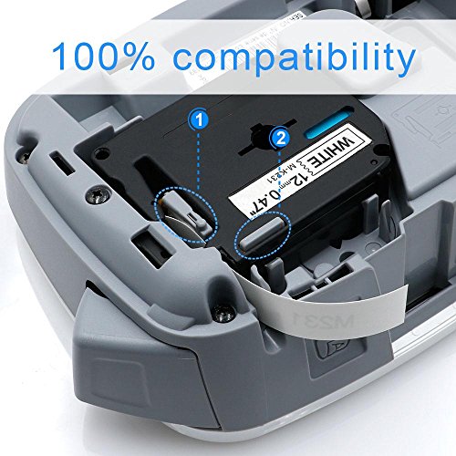 MarkDomain 5 Pack M231 M-231 MK231 M-K231 Compatible with Brother Black on White 12mm(0.47") x 8m Tape for P Touch Label Maker Model PT 90 M95 65 70 70BM 70SR 80 Thermal Labeler Printer