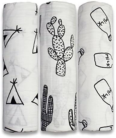 Muslin Baby Swaddle Blankets, Aimotec 47” X 47” Soft Cotton Swaddle Blankets - Baby Shower Gifts - Perfect for Nursery Sets - Unisex, Set of 3