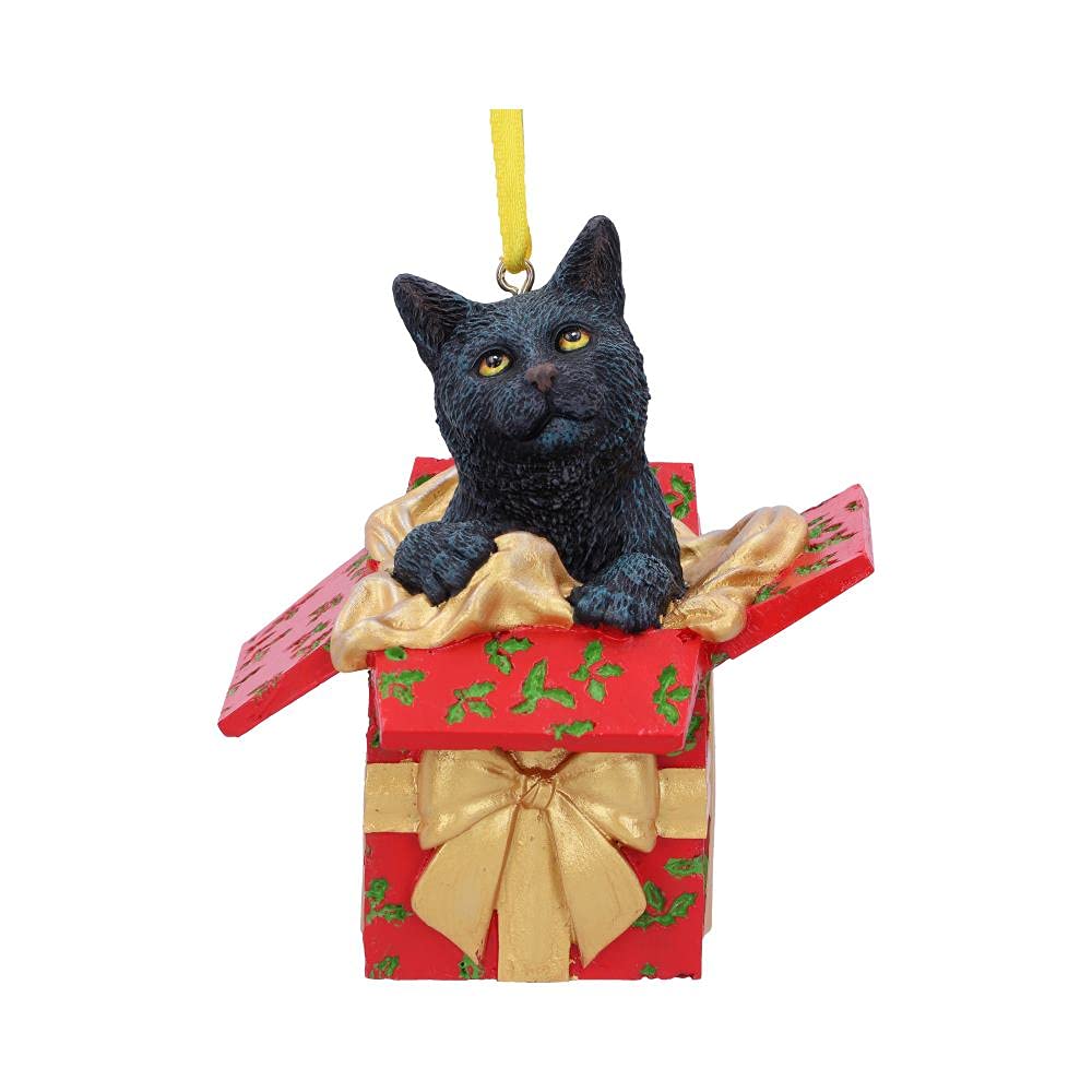 Nemesis Now Lisa Parker Black Cat Hanging Ornament, 9cm Resin Cat, Festive Christmas Decoration, Cast in Finest Resin, Expertly Hand-Painted