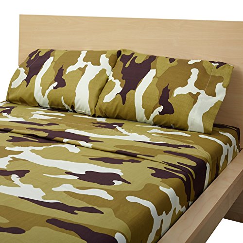 Clara Clark Camouflage Collection Light Army Green CAMO Printed 4 Piece Bed Sheet Set Natural