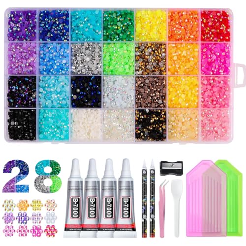 Bedazzling Kit, 28 Colors 3mm Flatback Jelly Rhinestones with Wax Pens, Tweezer, Glue & Sort Trays for Nail Art & DIY Crafts