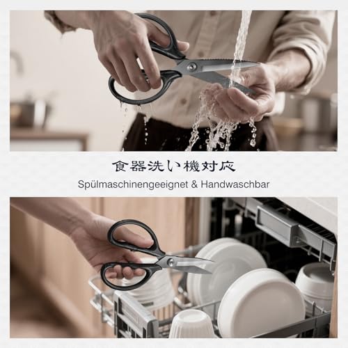 Kitchen Scissor Heavy Duty, 5Cr15MoV Stainless Steel, Black Titanium Plated Japanese Shears, Removable Blade,Multi-Purpose Kitchen Scissors, Dishwasher Safe, Suitable for Meat, Herbs, Black
