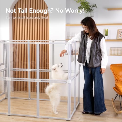 Homelio 10 Panel Acrylic Indoor Dog Playpen, Height: 60 cm, Dog Pen with Door, Metal Frame, Sturdy, Easy to Install, Suitable for Small Dogs, Puppies, Rabbits, White