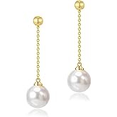 Vetieeimo Elegance Long Pearl Earrings - Dainty Gold Plated Dangling Drop Earrings 925 Sterling Silver Post for Bride Wedding Prom Daily