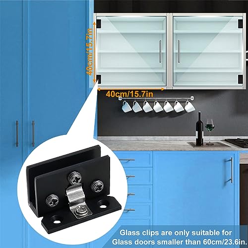 Glass Cabinet Door Hinge 4pcs Wine Cabinet Clamp Display Door Hinge, Matte Black Zinc Alloy, No Hole To Drill