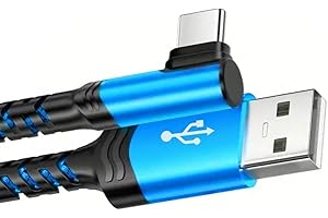 Type-C Fast Charging Right Angle USB to USB-C Braided Cable – 1M Blue Durable Nylon Braided Elbow Charging Cable for Mobile P
