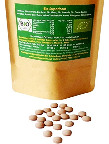 360 Bio Superfood Power Mix Tabletten 500 mg keine Zusatzstoffe aus Bio Camu Camu Bio Baobab Bio Chia Bio Acai Bio Acerola Bi