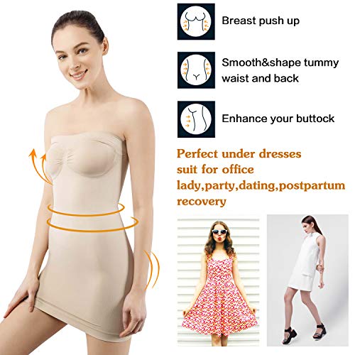 MD Women's Strapless Full Body Slip Shaper Seamless Smoother Tube Slip Under Dresses,Nude,X-Large - Thumbnail 2
