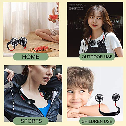 Ventilador Personal portátil, Ventilador Cuello, Mini Ventilador de Manos Libres con 3 Velocidades y 360°Rotación, Ventilador USB con Pilas Recargables para Mascotas Viajes Deporte Interior Exterior