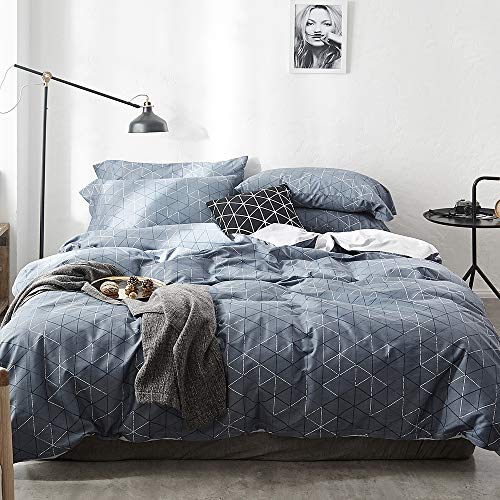 VM VOUGEMARKET 3 Pieces Duvet Cover Set Queen,Geometric Blue Duvet Cover with 2 Pillowcases,Modern Stylish Bedding Set Home Collection for Adults Men Teens (Queen,Neil)